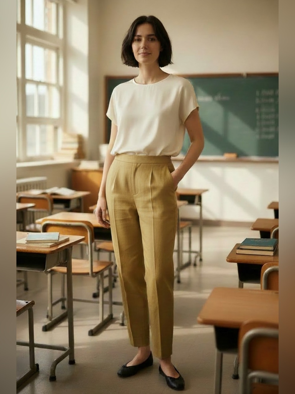 Lauren Vidal Paris Tailored High-Waist Ankle Pants in Mustard